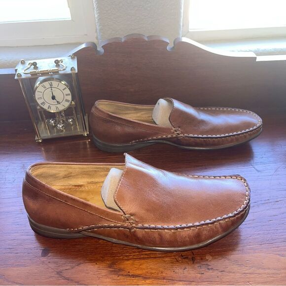 Sandro Moscoloni Camel Brown Leather Loafers 9 D 41 - Picture 4 of 8